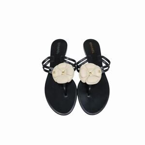 Chanel Jelly Camellia Coco Mark Thong Slipper Sandals Black Size 40
